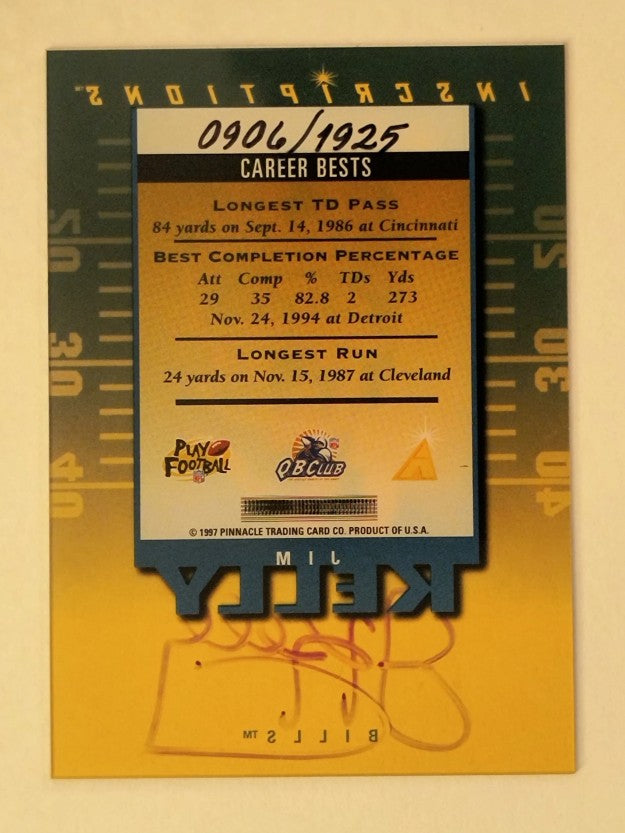 1997 Pinnacle Inscriptions Autographs #16 Jim Kelly/1925