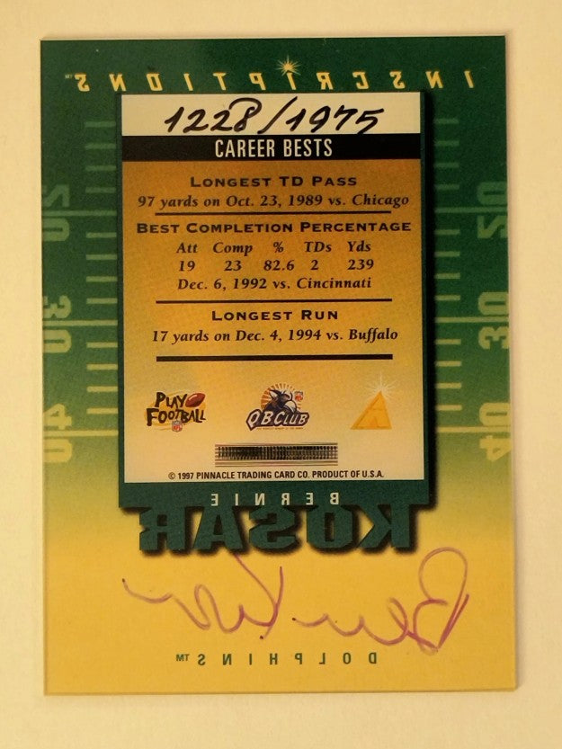 1997 Pinnacle Inscriptions Autographs #17 Bernie Kosar/1975