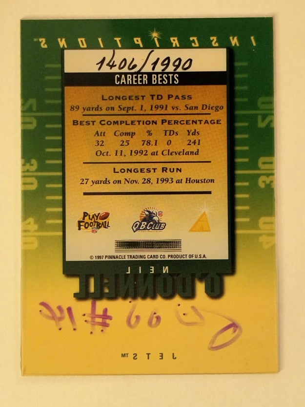 1997 Pinnacle Inscriptions Autographs #23 Neil O'Donnell/1990