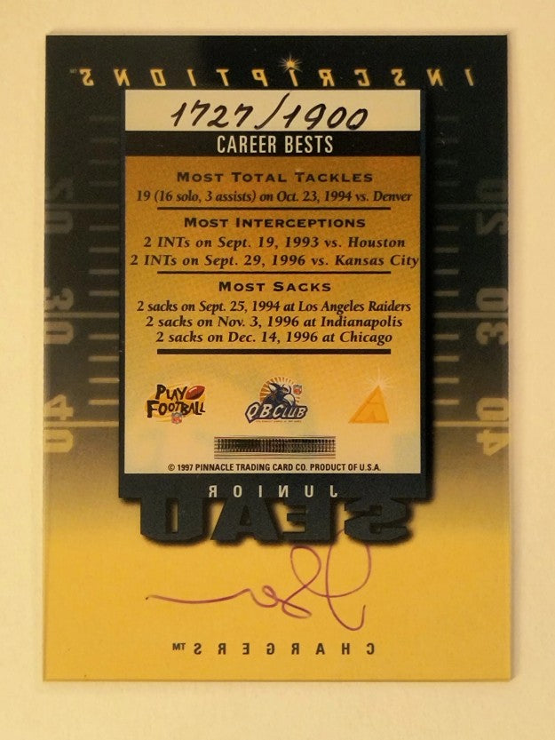 1997 Pinnacle Inscriptions Autographs #26 Junior Seau/1900