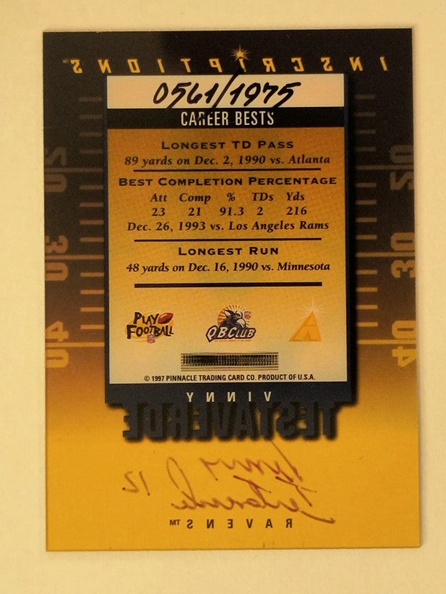 1997 Pinnacle Inscriptions Autographs #30 Vinny Testaverde/1975