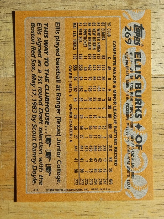 1988 Topps #269 Ellis Burks RC