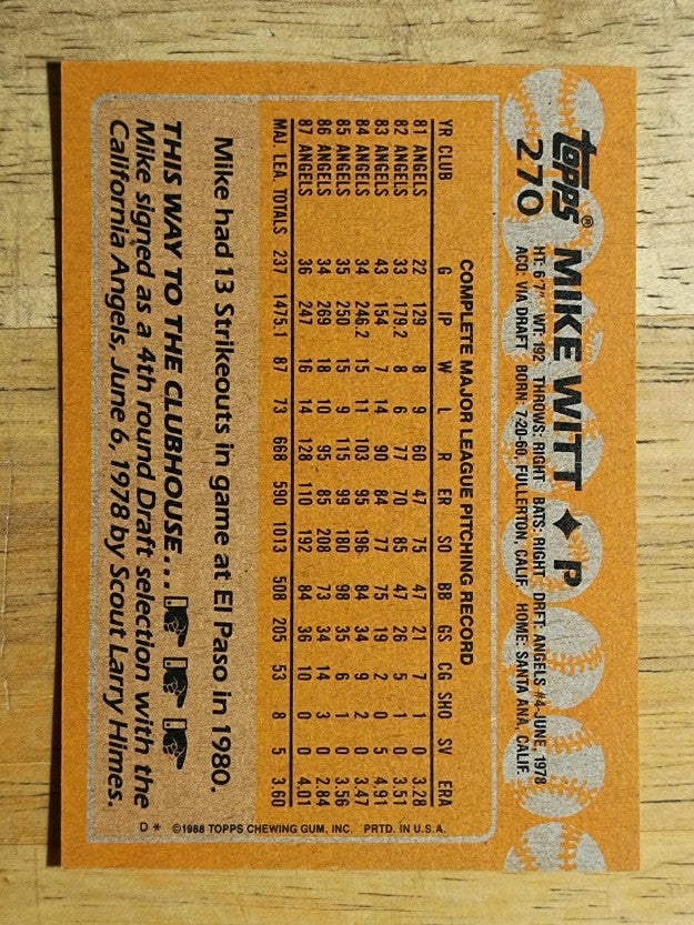 1988 Topps #270 Mike Witt