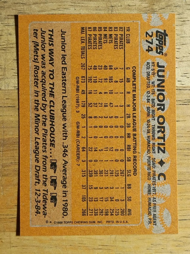1988 Topps #274 Junior Ortiz
