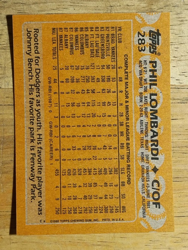 1988 Topps #283 Phil Lombardi