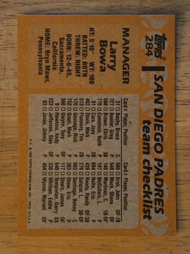 1988 Topps #284 Larry Bowa MG