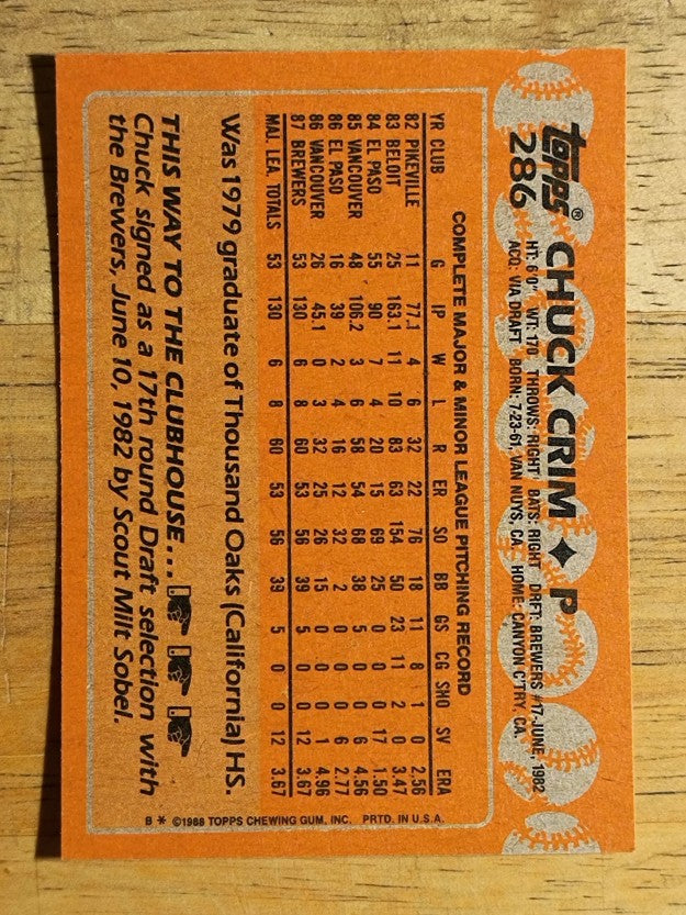 1988 Topps #286 Chuck Crim