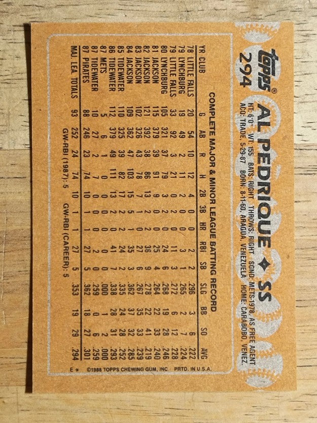 1988 Topps #294 Al Pedrique