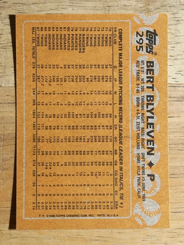 1988 Topps #295 Bert Blyleven