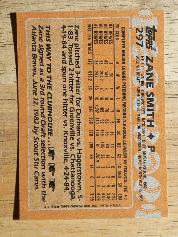 1988 Topps #297 Zane Smith