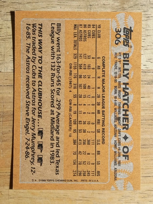 1988 Topps #306 Billy Hatcher