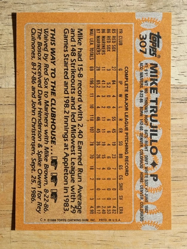 1988 Topps #307 Mike Trujillo