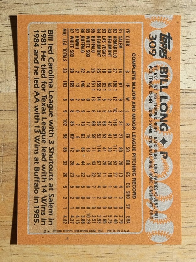 1988 Topps #309 Bill Long