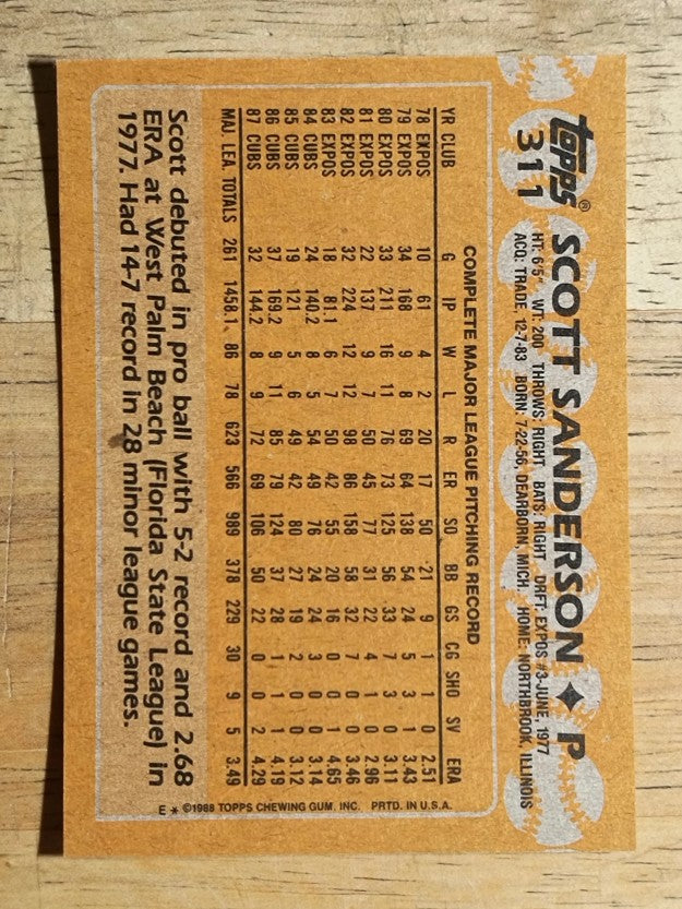 1988 Topps #311 Scott Sanderson