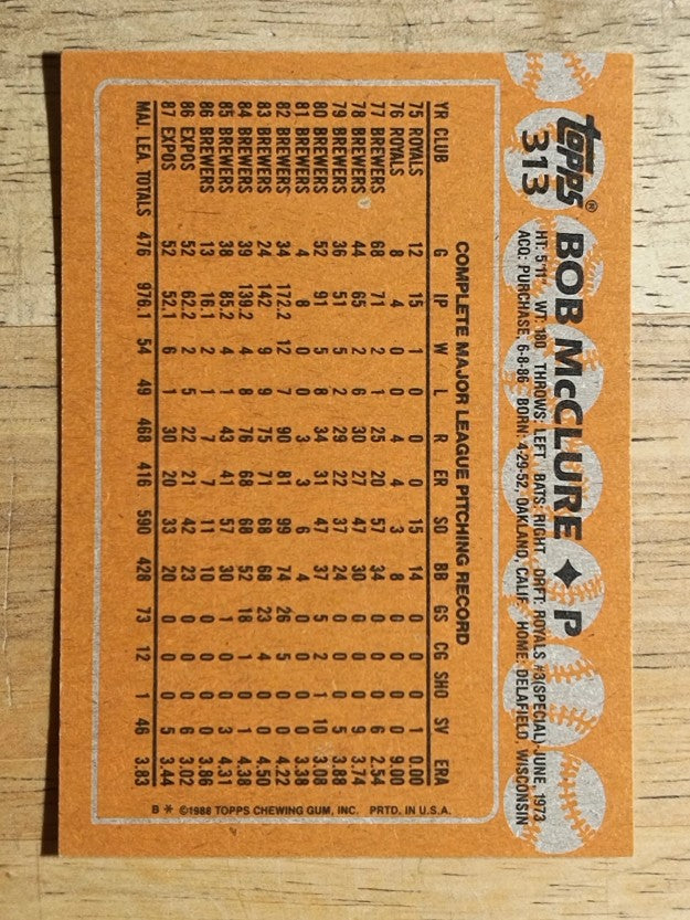 1988 Topps #313 Bob McClure