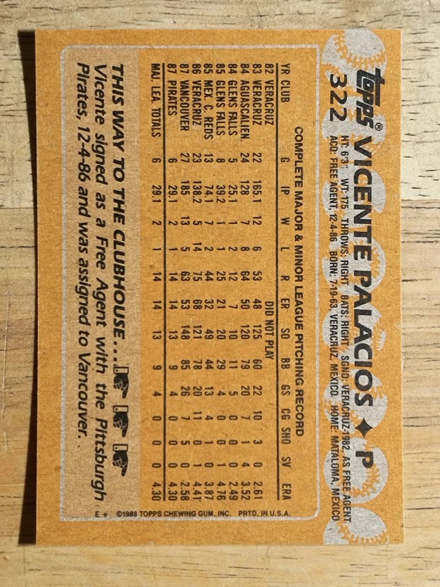 1988 Topps #322 Vicente Palacios RC