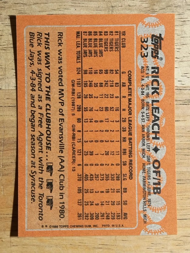 1988 Topps #323 Rick Leach