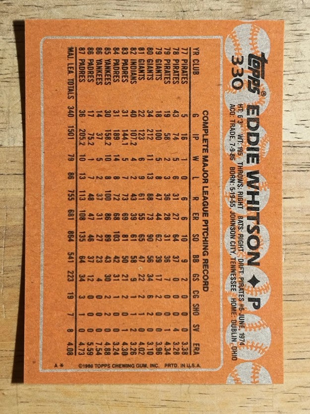 1988 Topps #330 Eddie Whitson