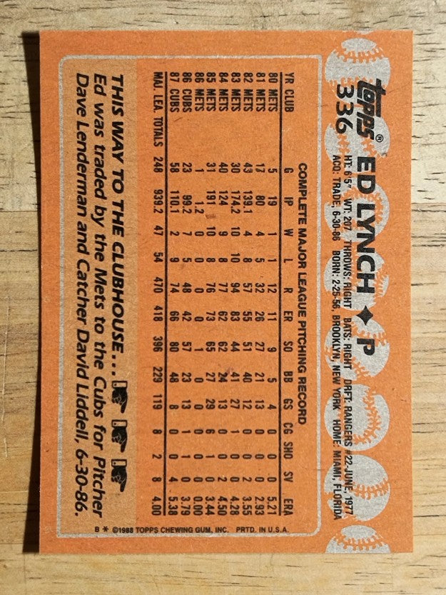 1988 Topps #336 Ed Lynch