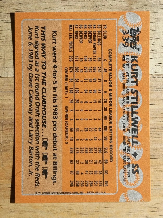 1988 Topps #339 Kurt Stillwell