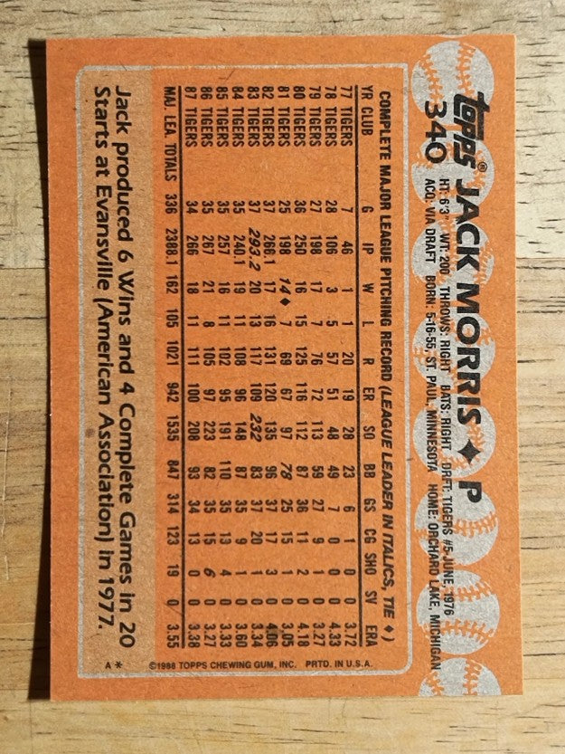 1988 Topps #340 Jack Morris
