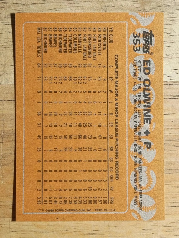 1988 Topps #353 Ed Olwine