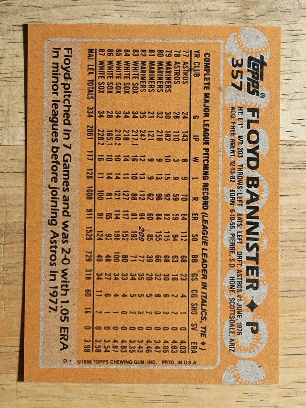 1988 Topps #357 Floyd Bannister