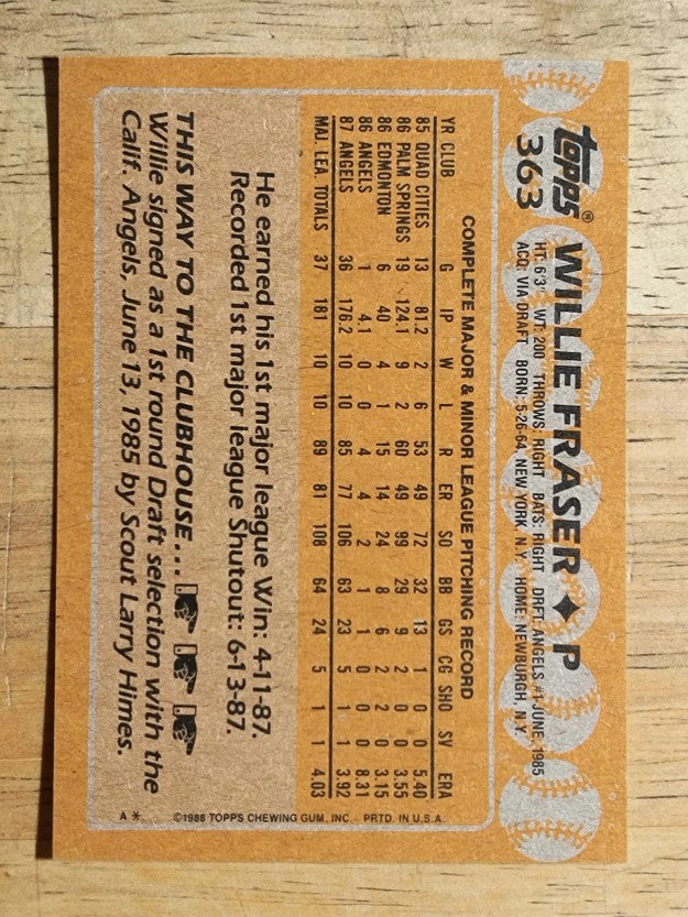 1988 Topps #363 Willie Fraser