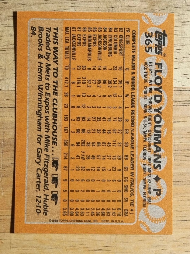 1988 Topps #365 Floyd Youmans