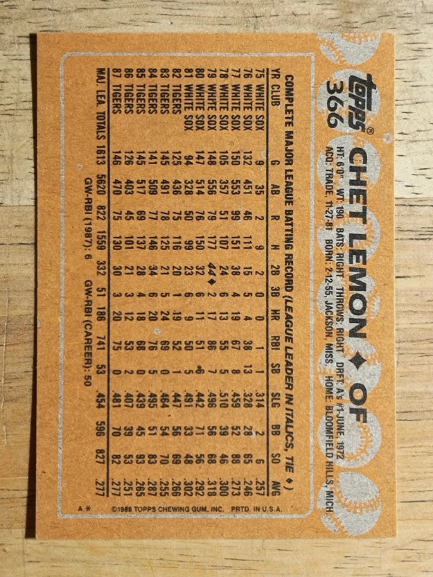 1988 Topps #366 Chet Lemon