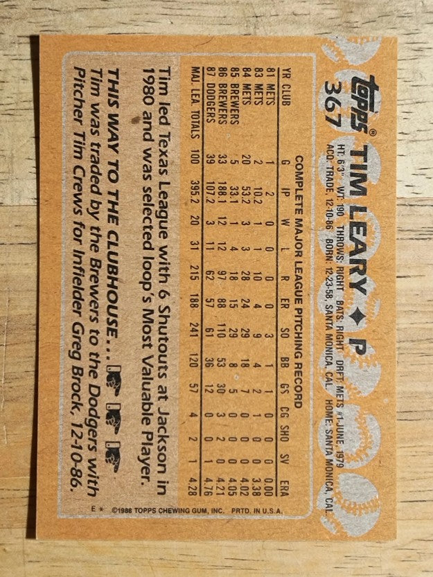 1988 Topps #367 Tim Leary