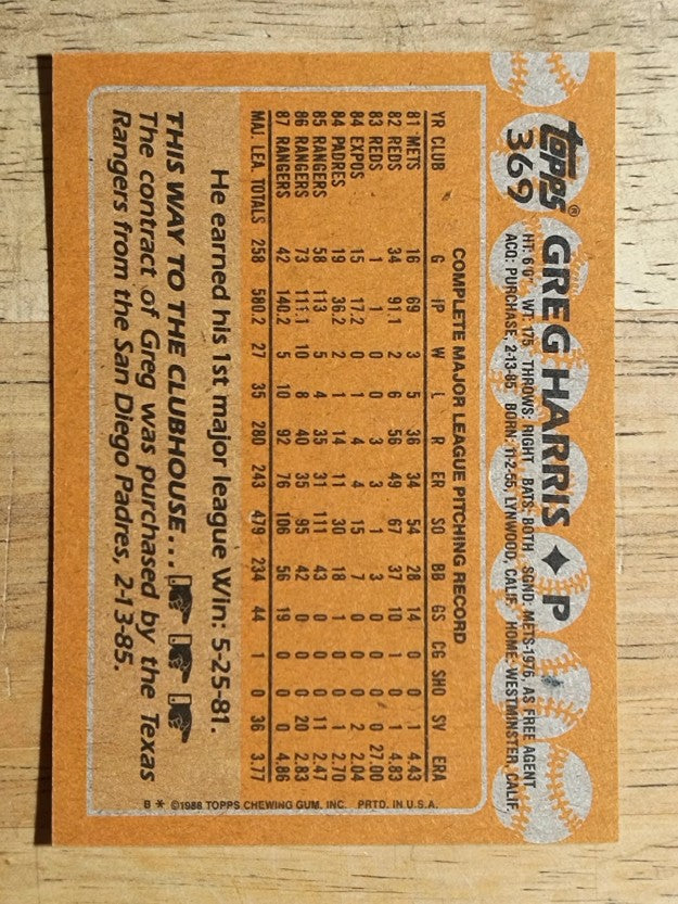 1988 Topps #369 Greg Harris
