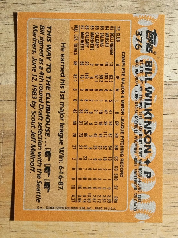 1988 Topps #376 Bill Wilkinson