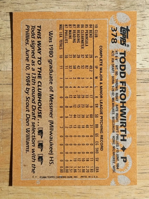 1988 Topps #378 Todd Frohwirth