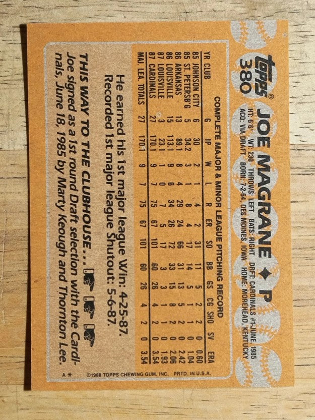 1988 Topps #380 Joe Magrane RC