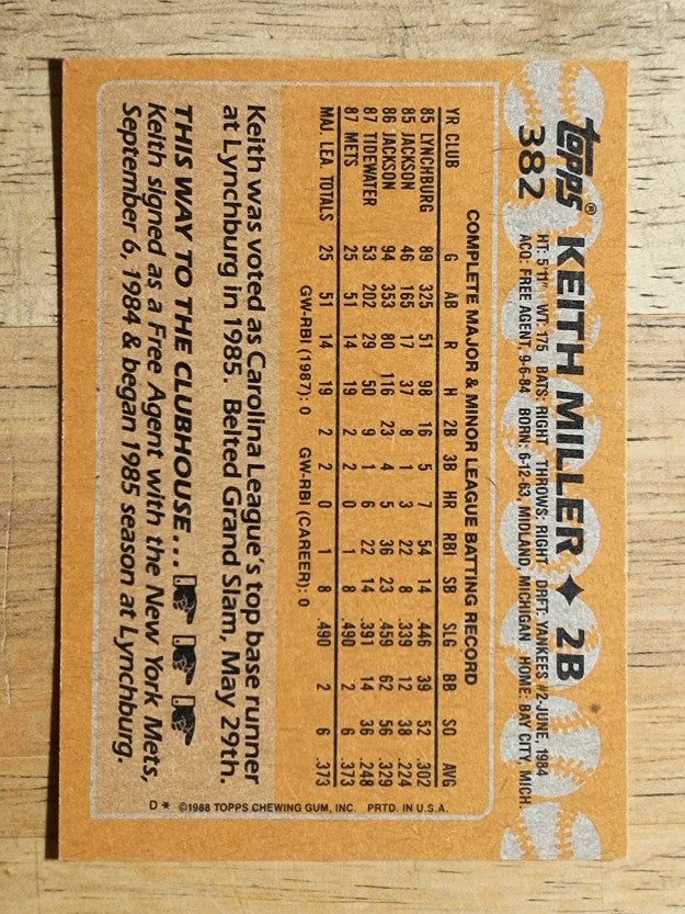 1988 Topps #382 Keith A. Miller RC