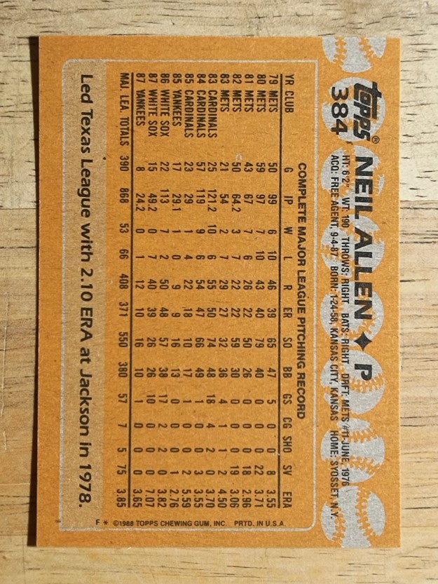 1988 Topps #384 Neil Allen