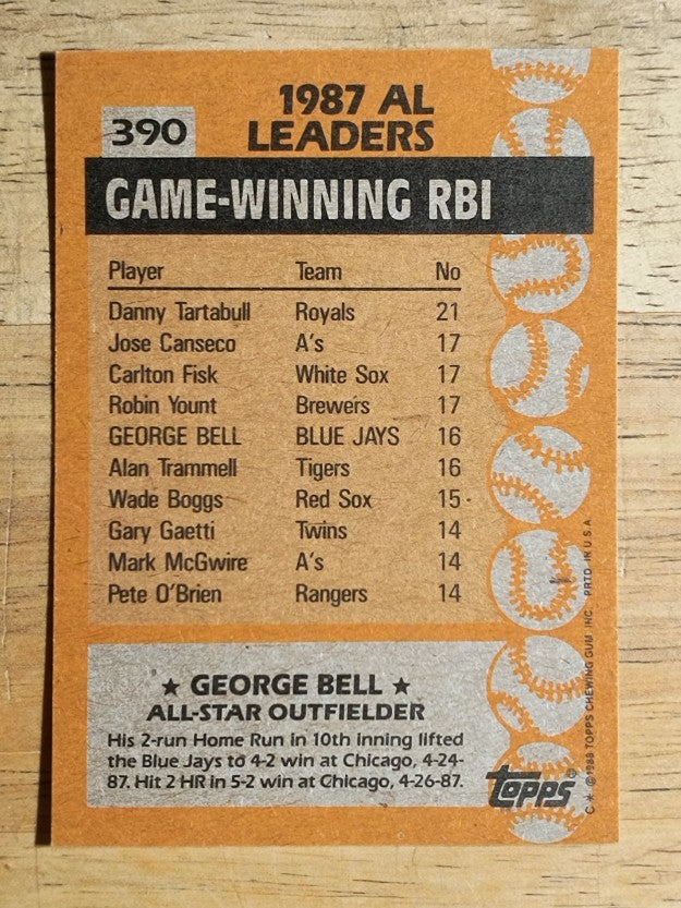 1988 Topps #390 George Bell AS