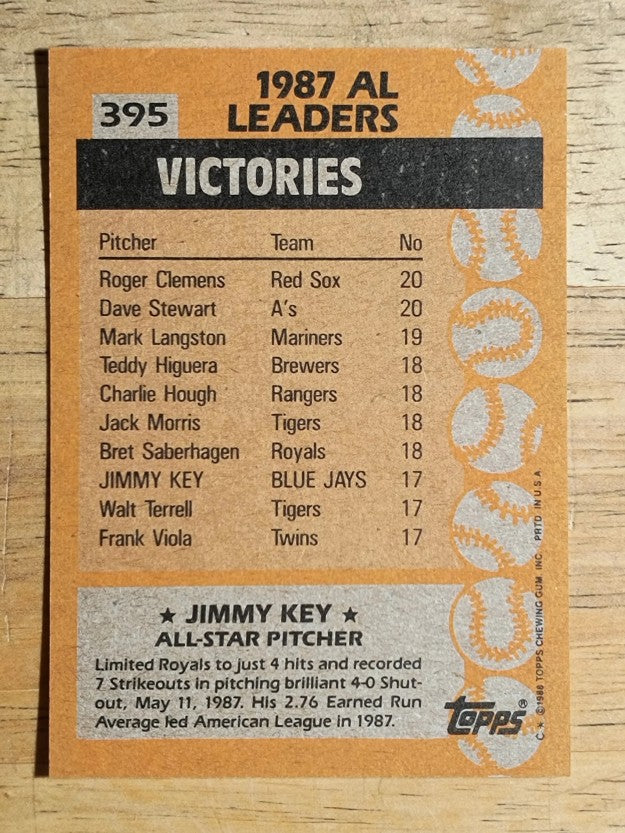 1988 Topps #395 Jimmy Key AS