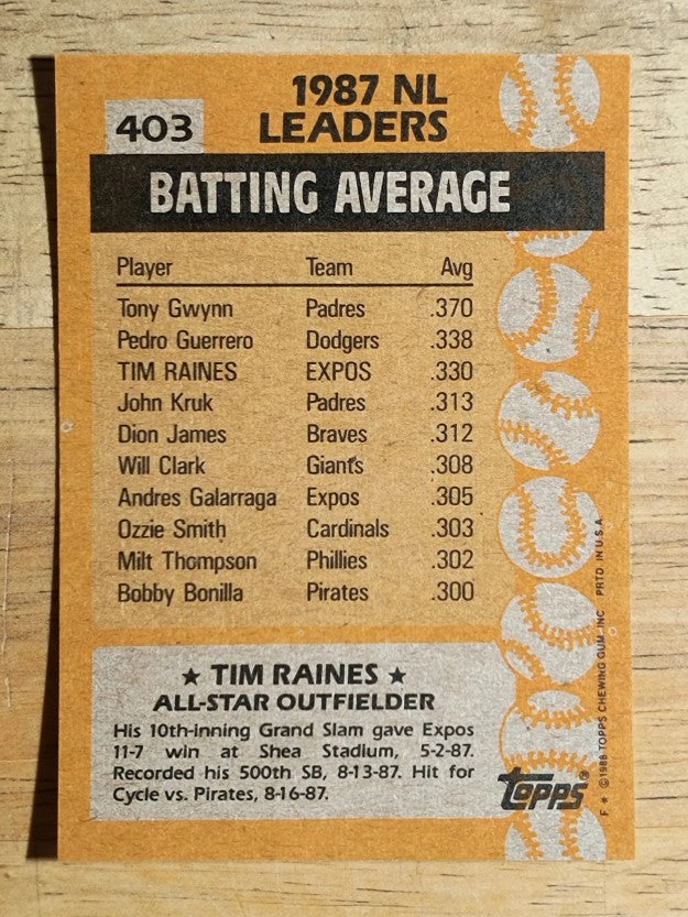 1988 Topps #403 Tim Raines AS
