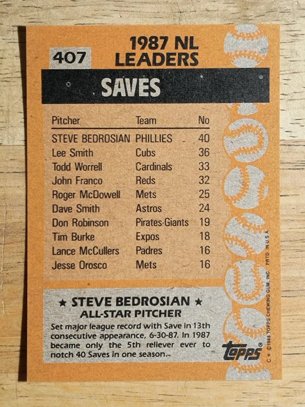 1988 Topps #407 Steve Bedrosian AS