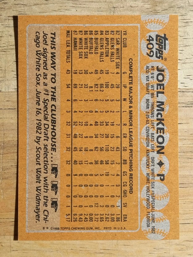 1988 Topps #409 Joel McKeon
