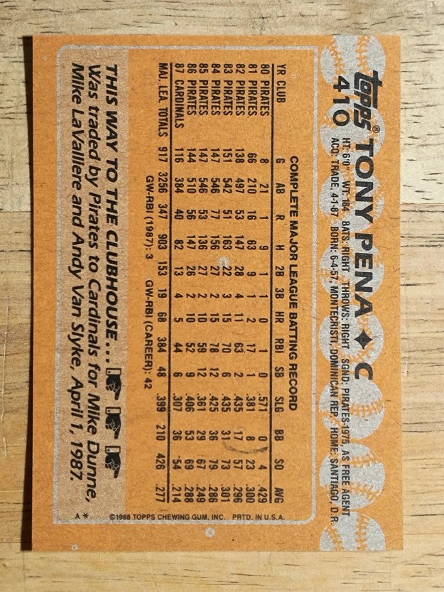 1988 Topps #410 Tony Pena