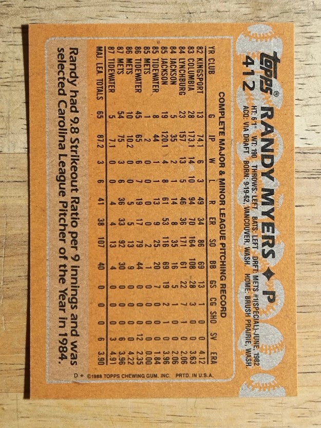 1988 Topps #412 Randy Myers
