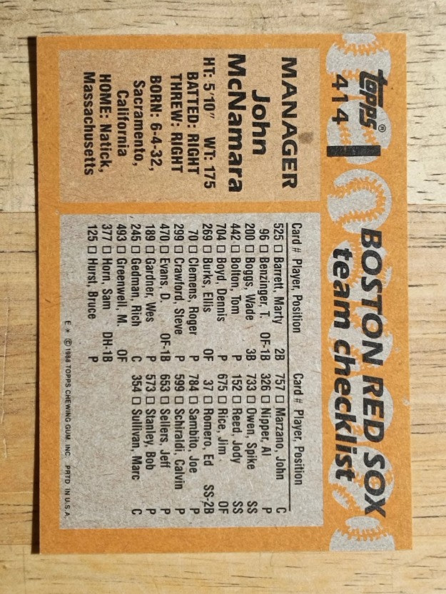 1988 Topps #414 John McNamara MG