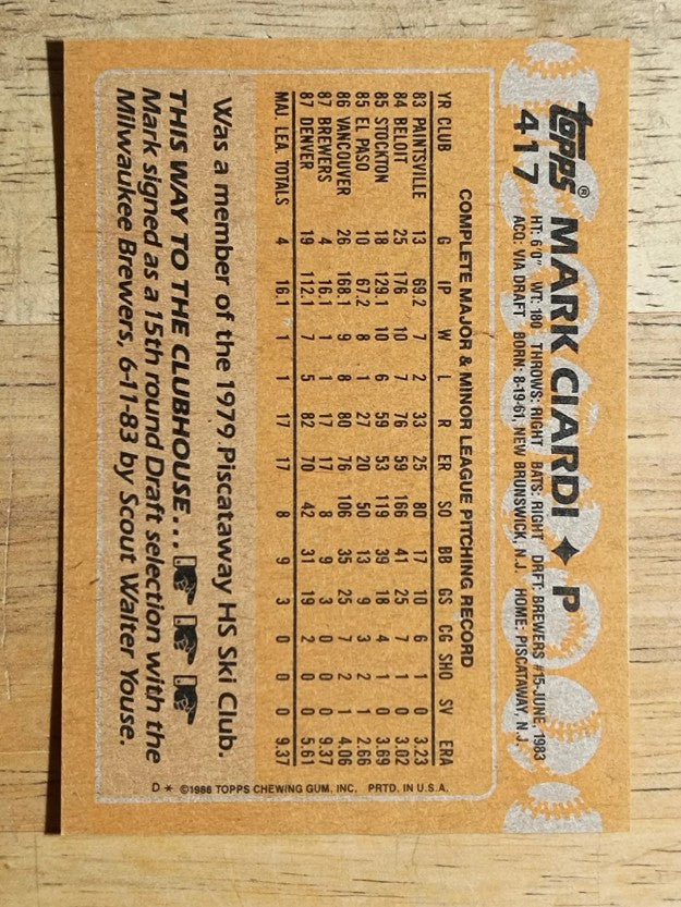 1988 Topps #417 Mark Ciardi