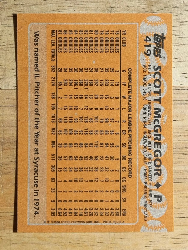 1988 Topps #419 Scott McGregor
