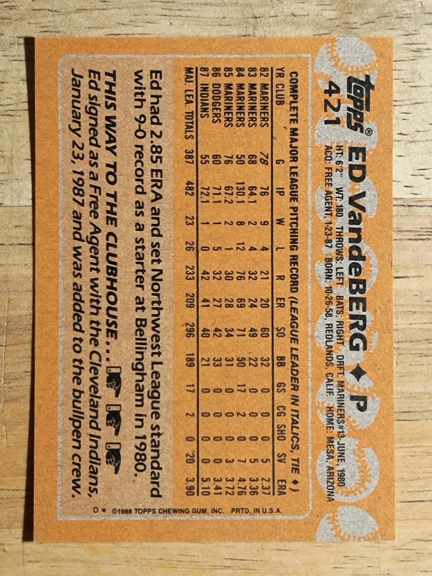 1988 Topps #421 Ed VandeBerg