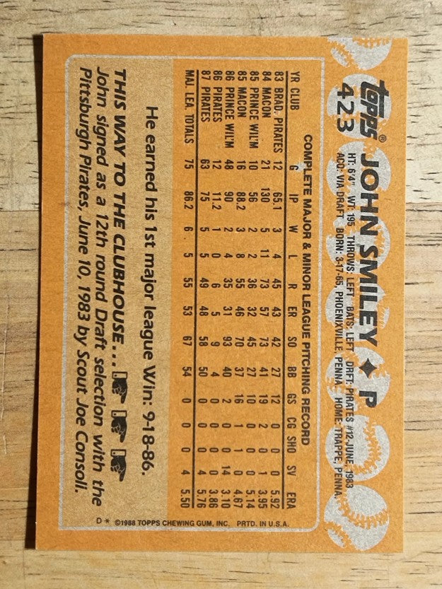 1988 Topps #423 John Smiley RC