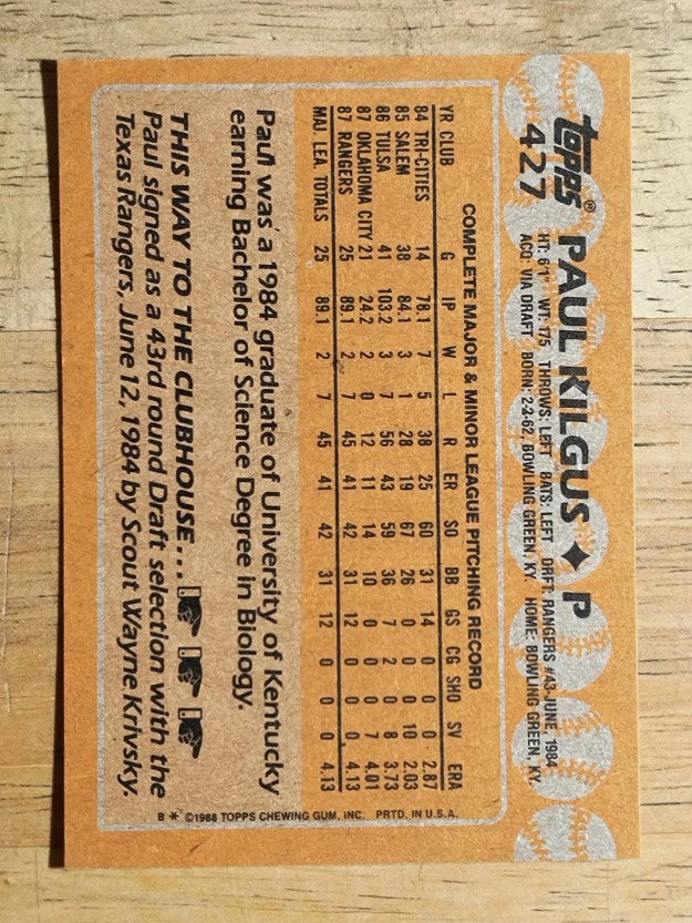 1988 Topps #427 Paul Kilgus
